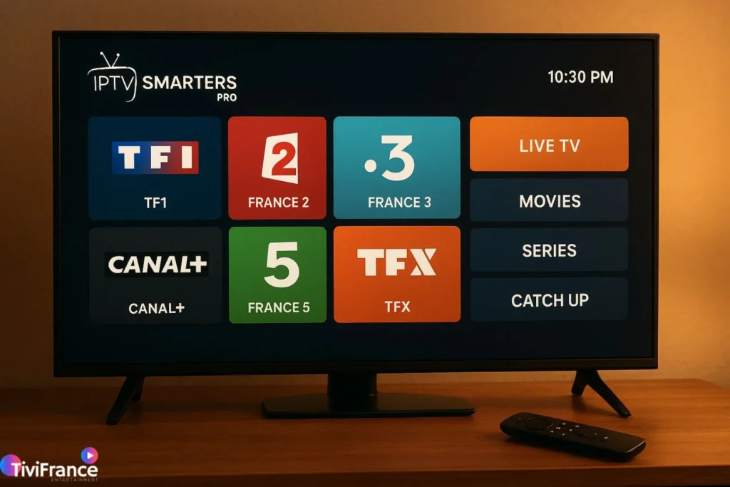 Interface IPTV Smarters Pro configurée sur fire tv stick iptv avec TiviFrance