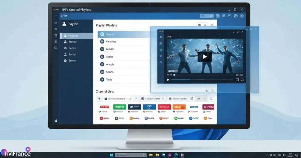 interface iptv pc montrant plusieurs fonctionnalités utiles pour regarder tv sur pc
