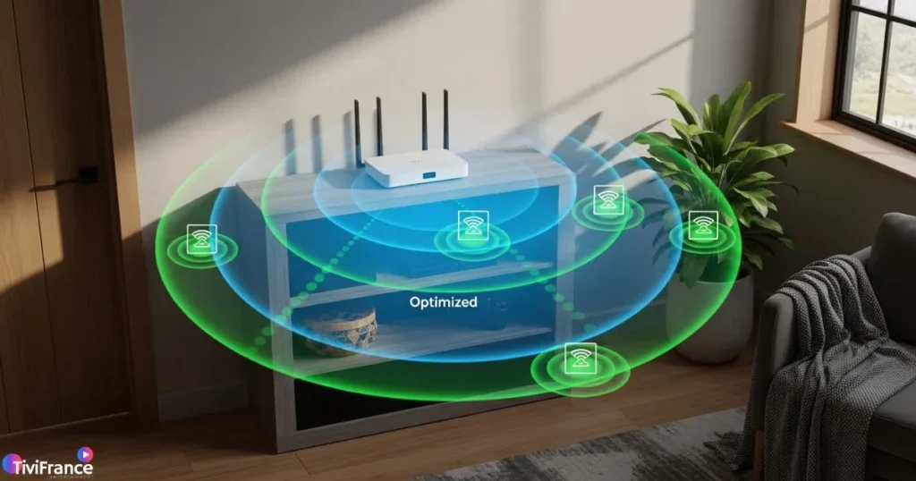Illustration d’un routeur bien positionné pour améliorer le débit internet et assurer une IPTV rapide