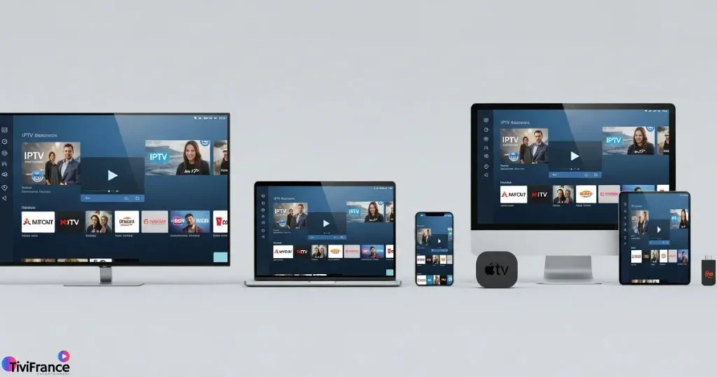 Appareils compatibles avec un abonnement euro iptv affichant une interface moderne.