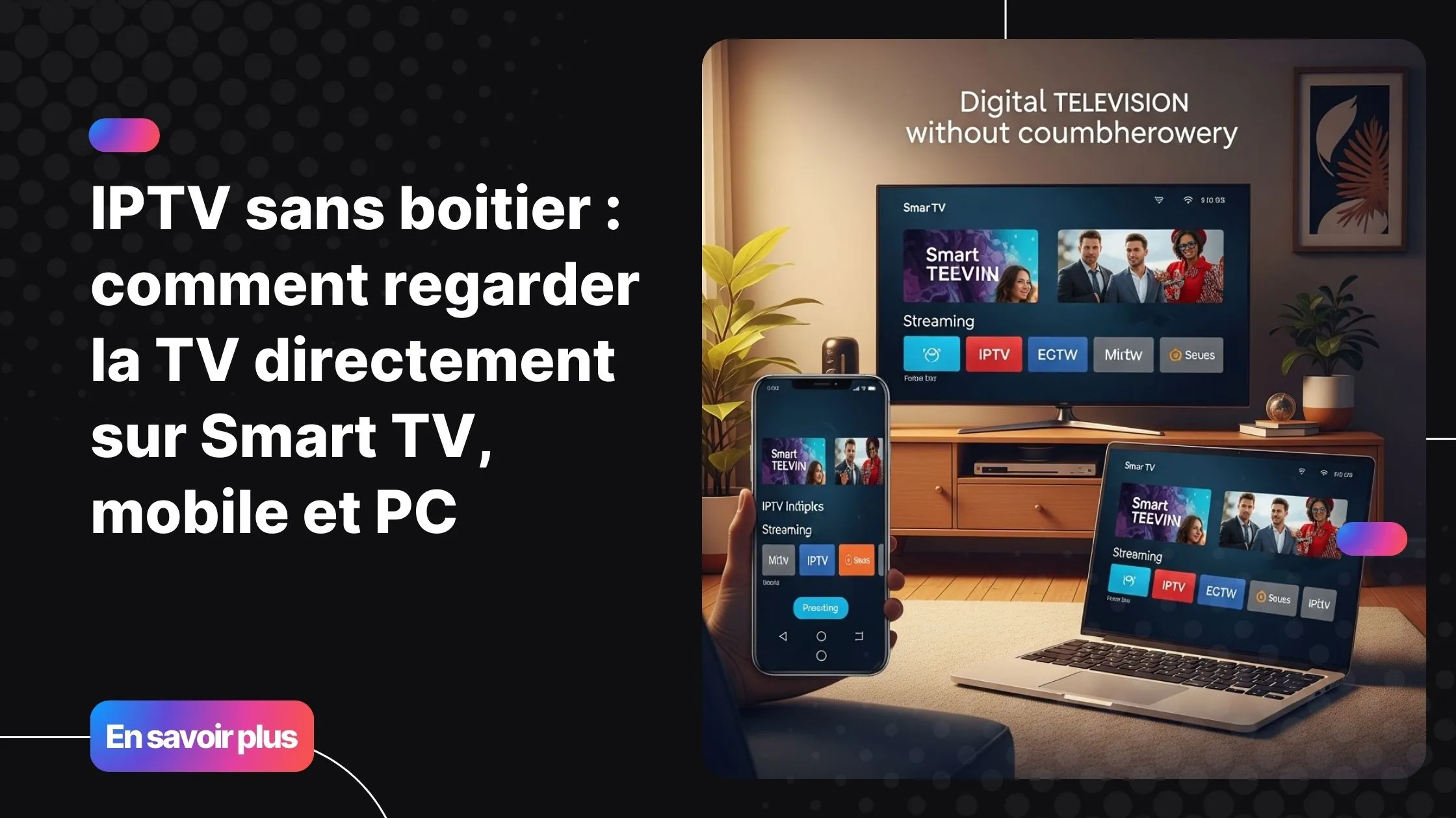 Image représentant l’iptv sans boitier sur Smart TV, mobile et PC