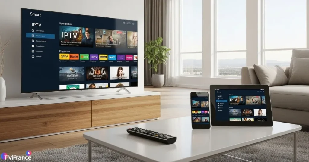 Exemple d’iptv sur smart tv dans un salon moderne