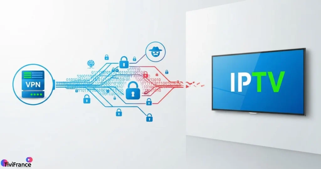 Illustration de la protection IP avec un VPN pour IPTV sécurisée et streaming privé.