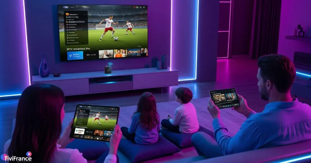 Illustration 2025 montrant l’utilisation d’un abonnement iptv smarters pro sur plusieurs appareils