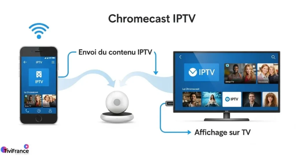 schéma simple pour installer iptv sur chromecast avec un smartphone
