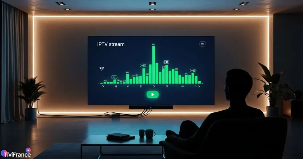 Abonnement iptv pro stable affiché sur une télévision 4K avec streaming fluide et interface iptv premium.