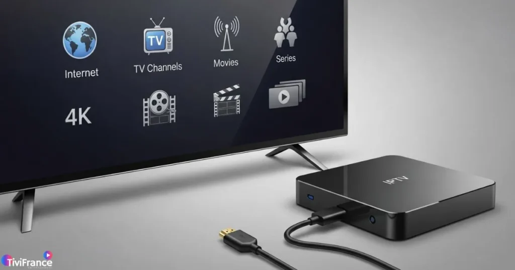 Fonctionnement d’un boîtier IPTV 4K compatible IPTV connecté à une télévision
