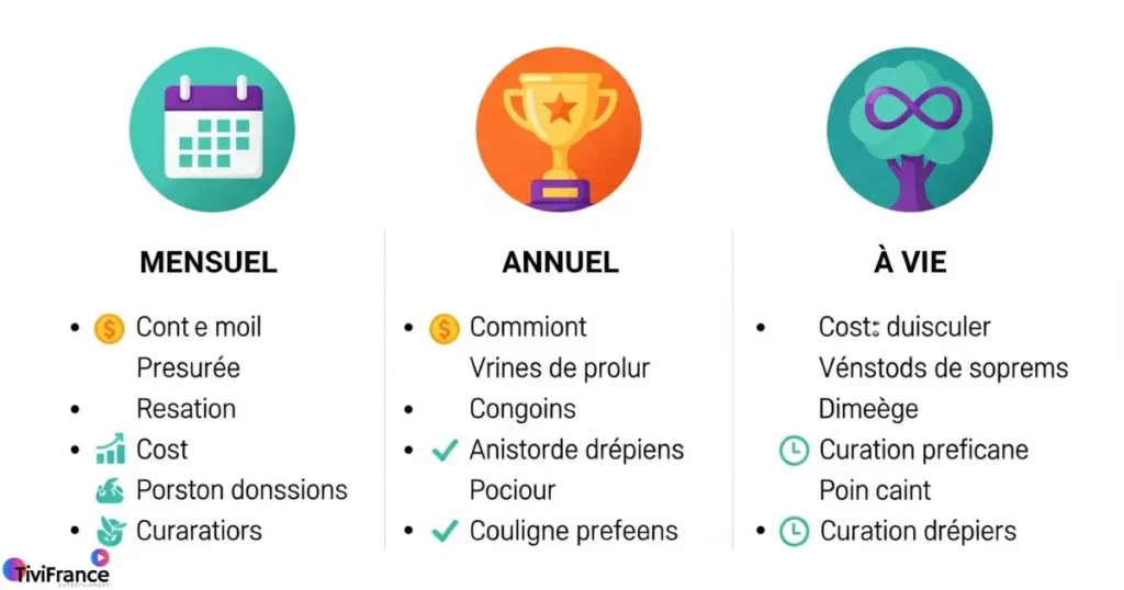 Comparaison des offres d’iptv lifetime et d’abonnement iptv à vie pas cher avec un tableau visuel clair et attractif.