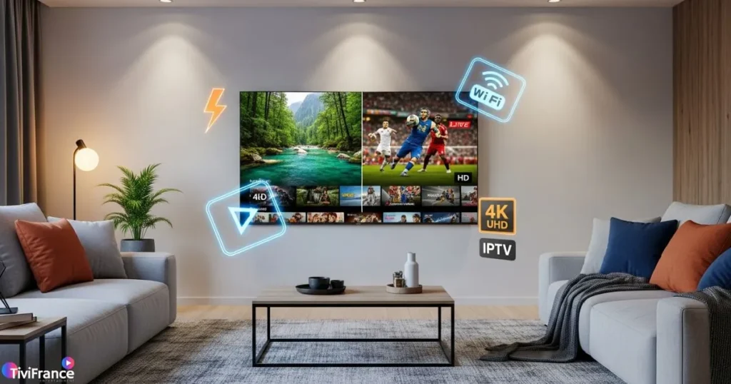 Illustration du streaming IPTV HD et 4K avec un prix abonnement IPTV fiable et IPTV France.