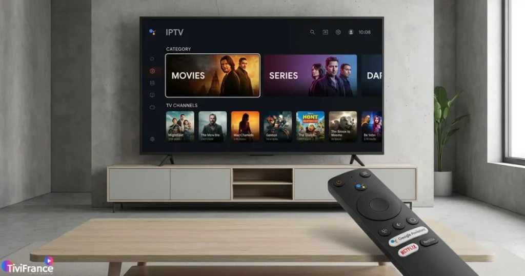IPTV Android TV avec application IPTV Smart TV sur écran connecté