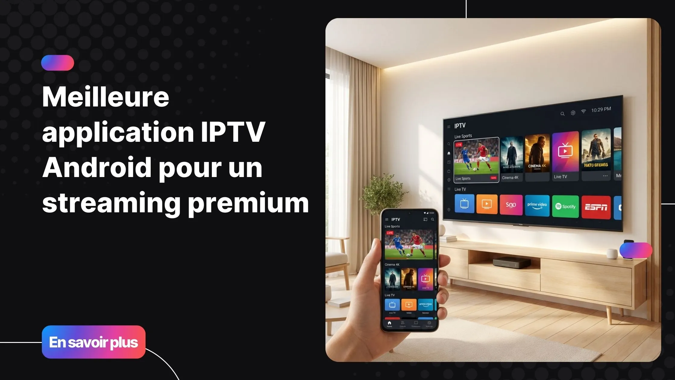 Interface d'une application iptv android sur smartphone et Android TV pour regarder TiviFrance