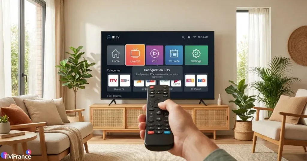 Configuration d’un abonnement IPTV 12 mois Smart TV sur une télévision avec interface IPTV France.