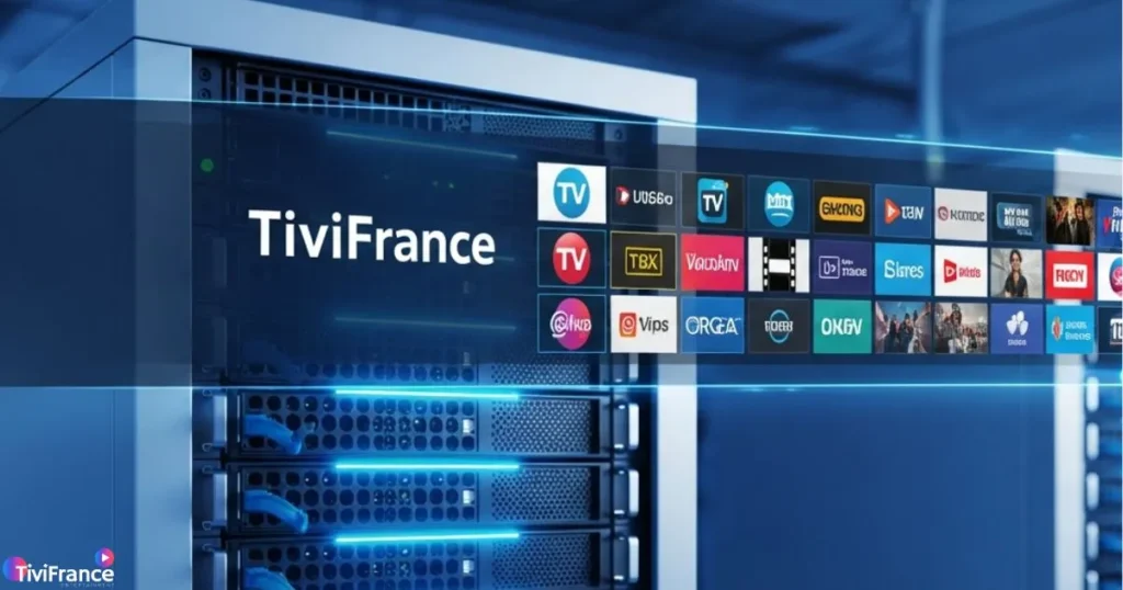Serveurs modernes illustrant la fiabilité et les performances de TiviFrance pour un IPTV pas cher