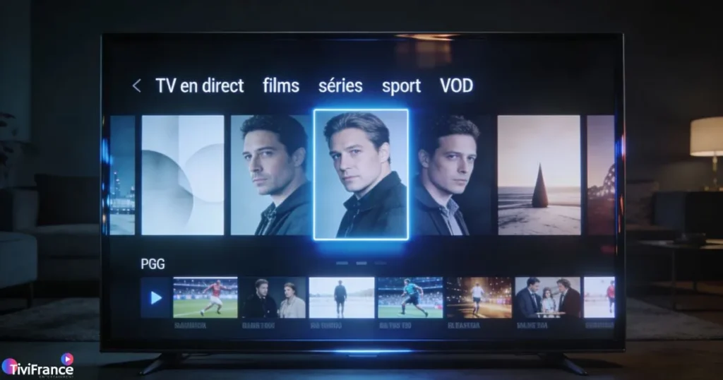 Interface moderne d’une application IPTV Samsung compatible IPTV Tizen