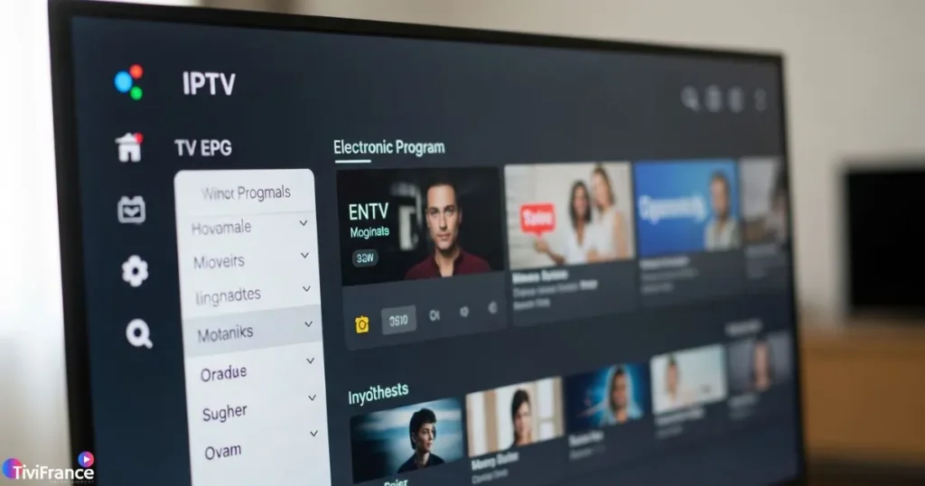 interface moderne d’une application IPTV fiable avec guide TV électronique