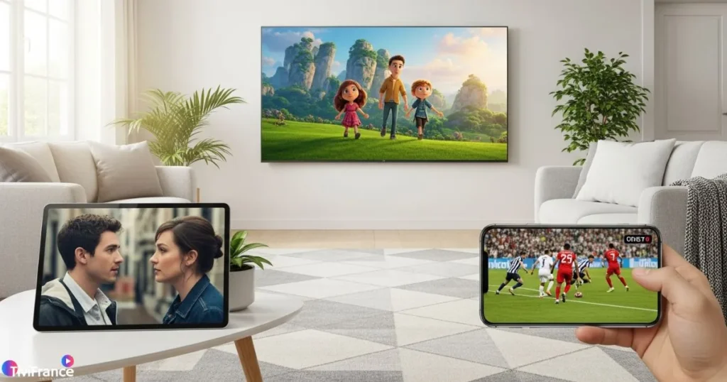 Utilisation de l’iptv familial sur plusieurs écrans pour regarder différents contenus simultanément.