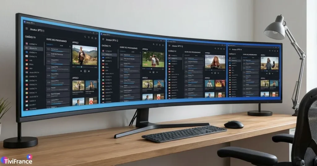 Comparatif du meilleur lecteur IPTV Windows avec plusieurs logiciels IPTV Windows affichés côte à côte