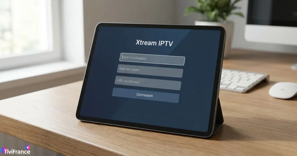 Écran de connexion avec identifiants Xtream pour la configuration IPTV Xtream