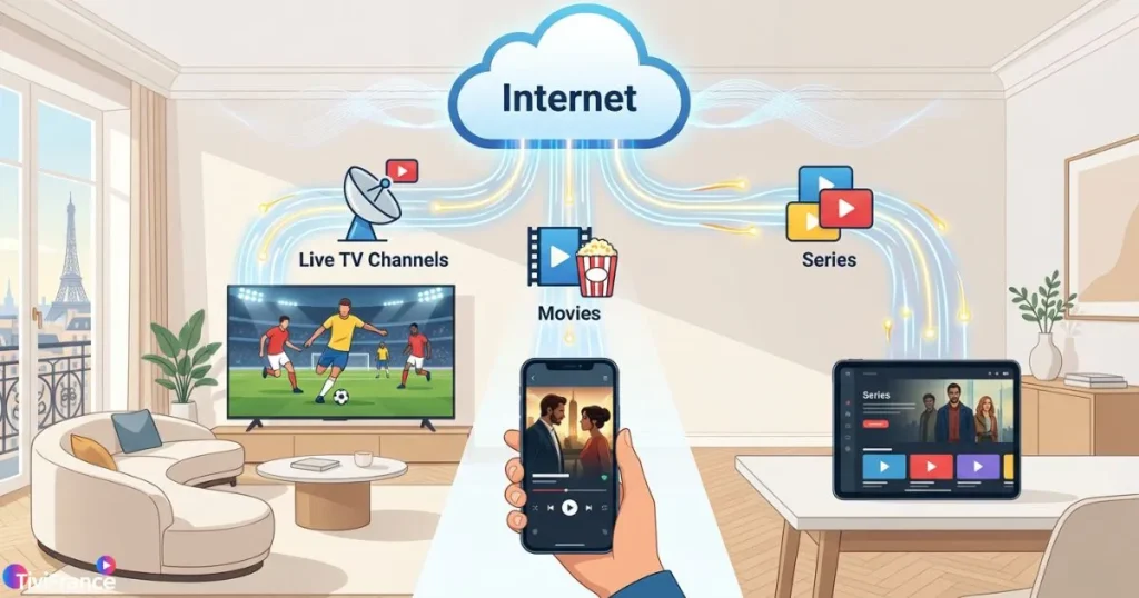 Avis IPTV expliquant le fonctionnement d’un service IPTV multi-appareils