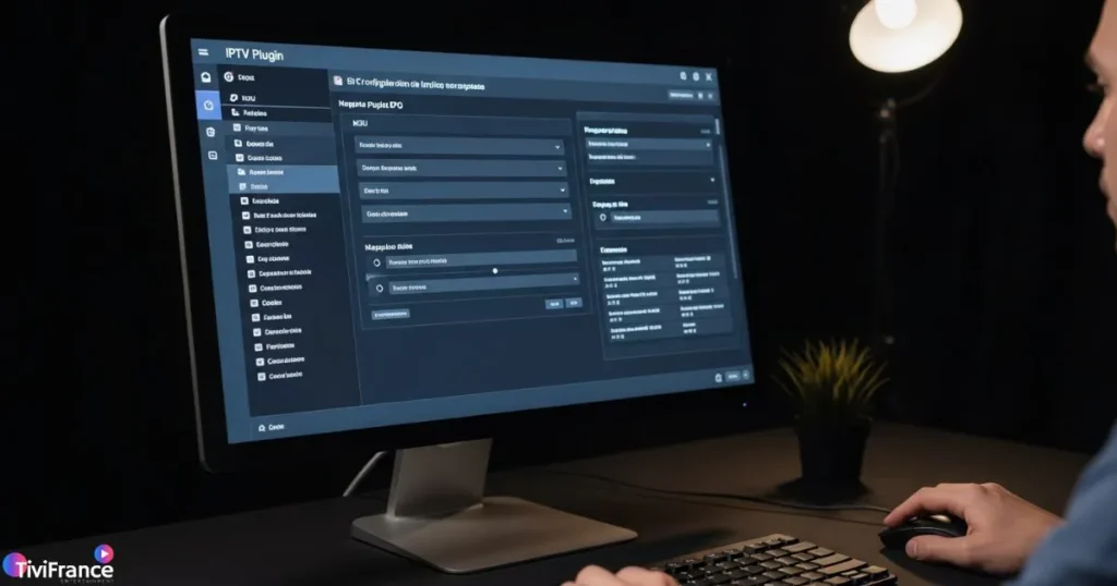 Écran de configuration montrant un plugin IPTV Plex et la gestion des playlists