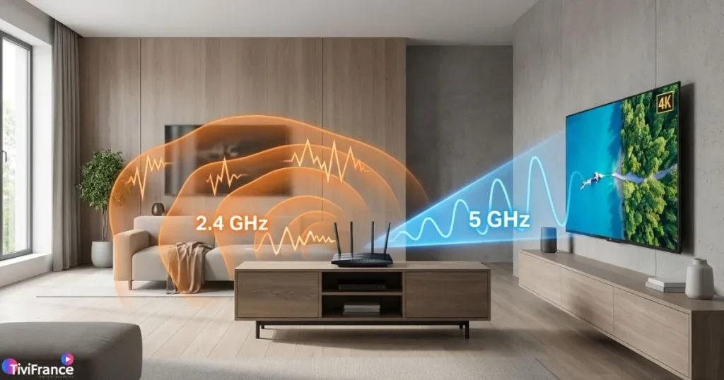 Schéma visuel expliquant comment améliorer iptv wifi grâce à la bande 5 GHz