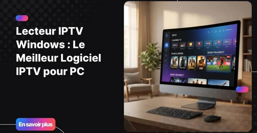 Comparatif lecteur IPTV Windows affiché sur un ordinateur avec interface moderne et chaînes TV en streaming