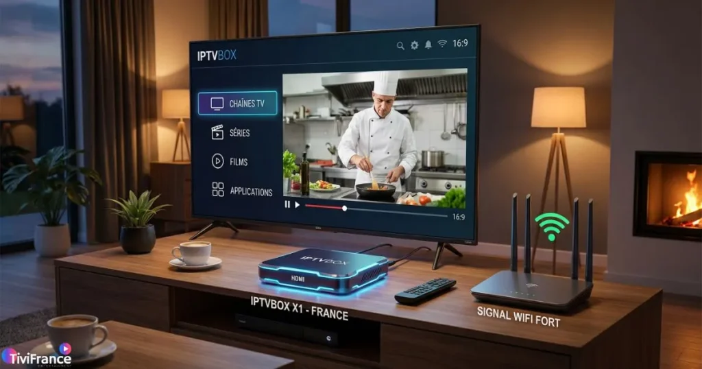 Installation optimisée d’un boitier pour IPTV avec connexion stable et applications configurées