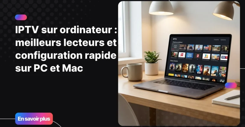 Interface de télévision en streaming avec IPTV sur ordinateur dans un environnement de travail moderne