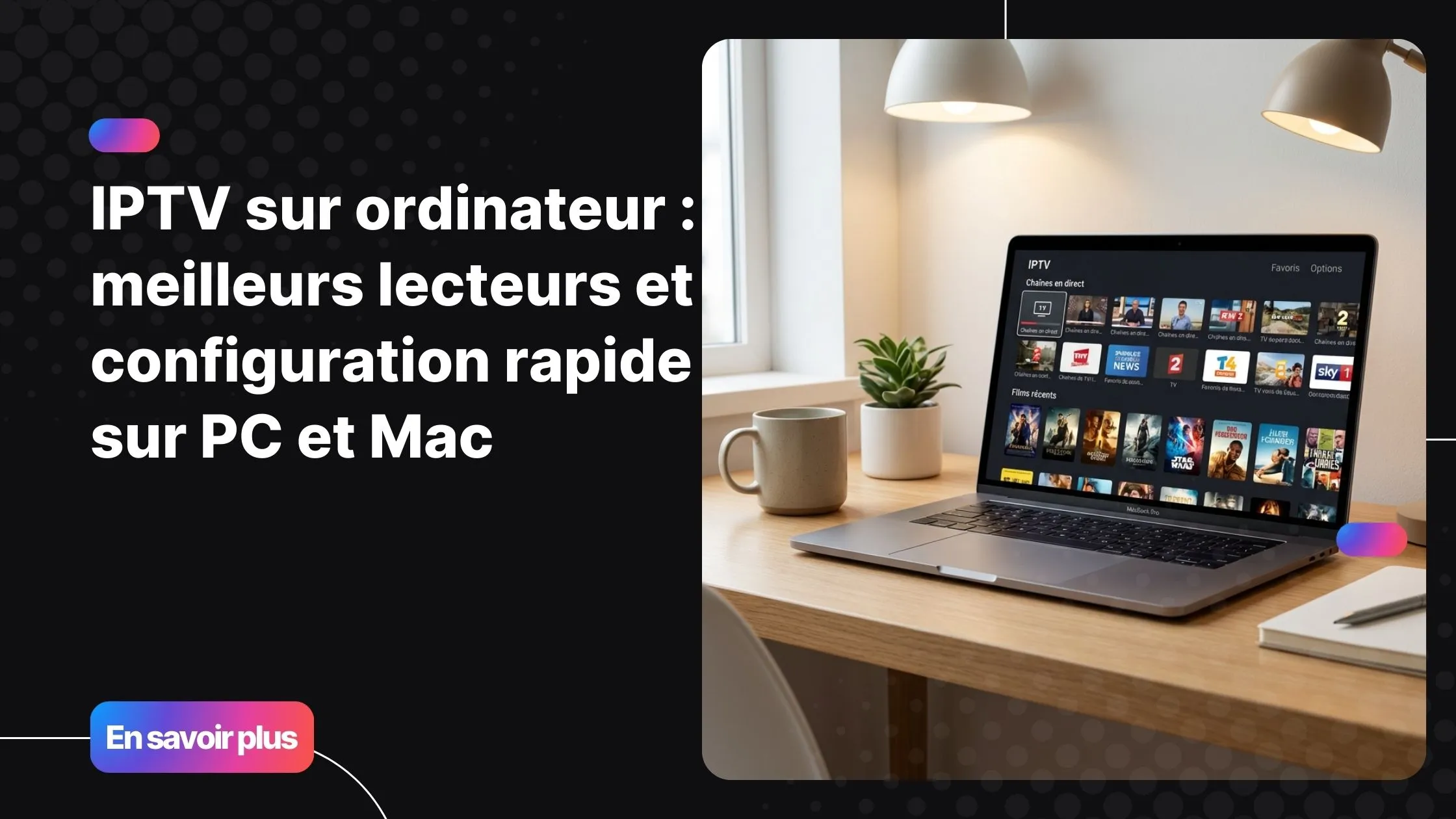 Interface de télévision en streaming avec IPTV sur ordinateur dans un environnement de travail moderne