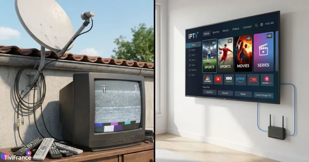 Comparaison entre télévision classique et abonnement IPTV premium en qualité HD