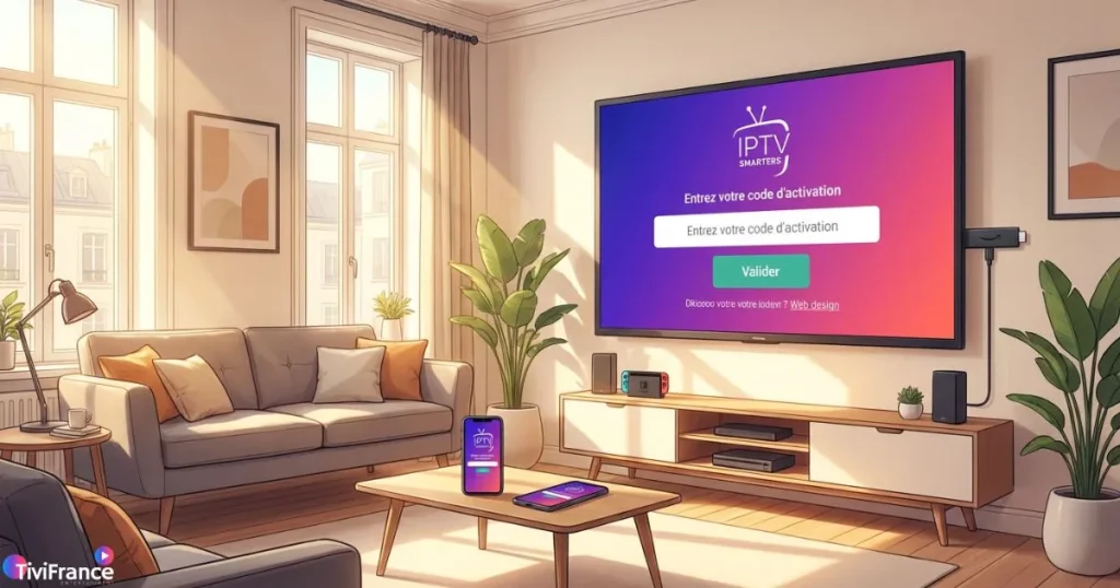 Fire Stick IPTV affichant l’interface pour entrer un code IPTV