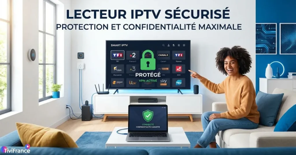 Utilisateur profitant d’une application IPTV performante en toute sécurité sur Smart TV et ordinateur