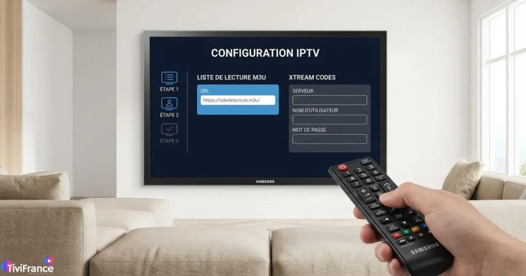 Configuration IPTV sur TV Samsung Smart TV avec M3U et Xtream Codes, guide visuel pour configurer IPTV Samsung