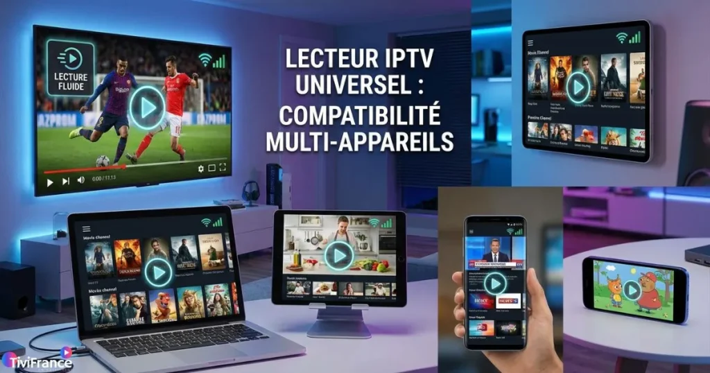 Différents appareils affichant les meilleurs lecteur iptv : Android, iOS, Smart TV et ordinateur