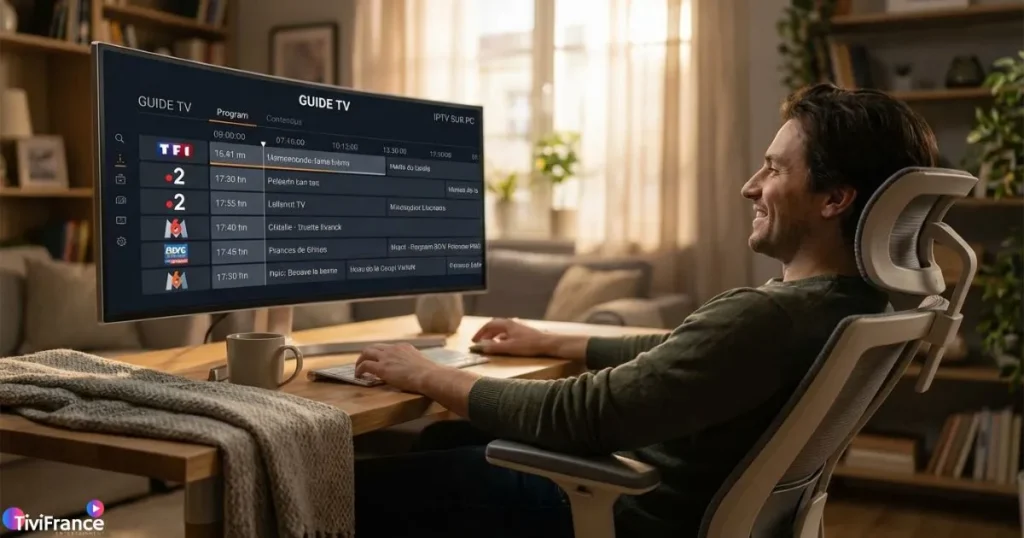 IPTV sur PC offrant une expérience de visionnage confortable sur grand écran