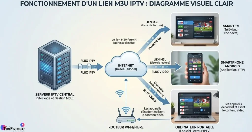 fonctionnement d’un lien m3u iptv et diffusion des chaînes sur plusieurs écrans
