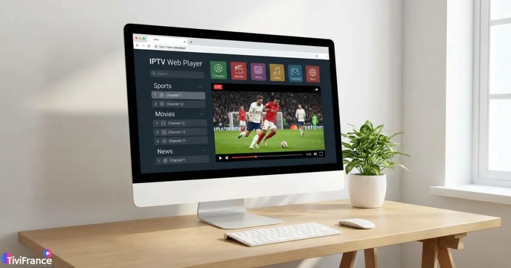 Interface de lecteur IPTV web fonctionnant directement depuis un navigateur Internet