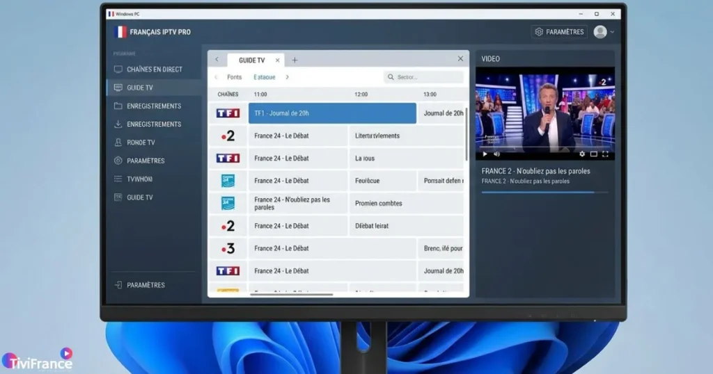 application IPTV Windows avec interface stable et bien organisée sur ordinateur