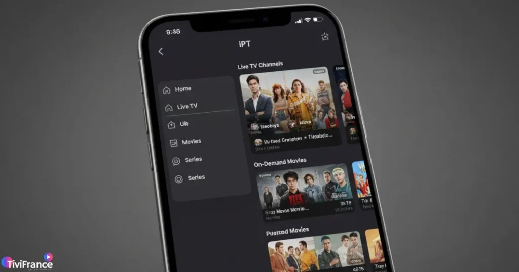 Application IPTV iPhone avec interface moderne sur iOS