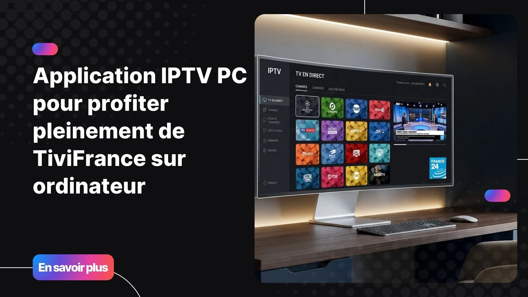 application IPTV PC utilisée sur un ordinateur moderne pour regarder la télévision en ligne