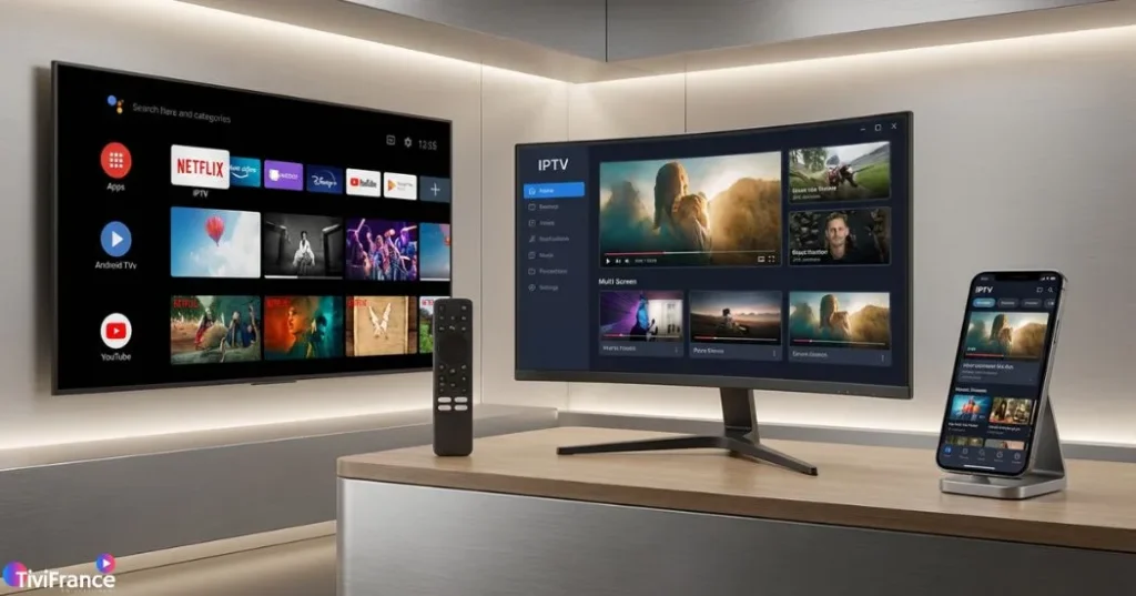 comparaison visuelle de lecteur IPTV Android et lecteur IPTV PC
