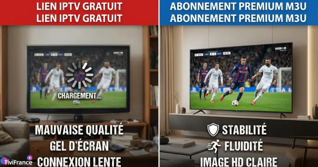 comparaison entre lien m3u iptv gratuit et abonnement iptv m3u stable