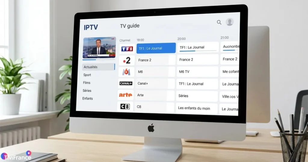 Lecteur IPTV mac affichant une interface organisée et compatible macOS