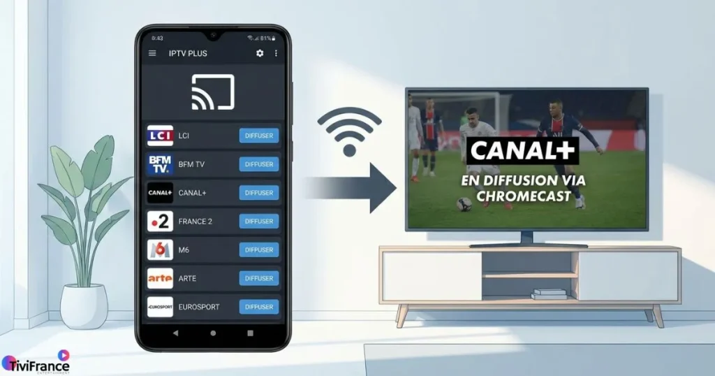 application iptv chromecast gratuit android connectée à Chromecast