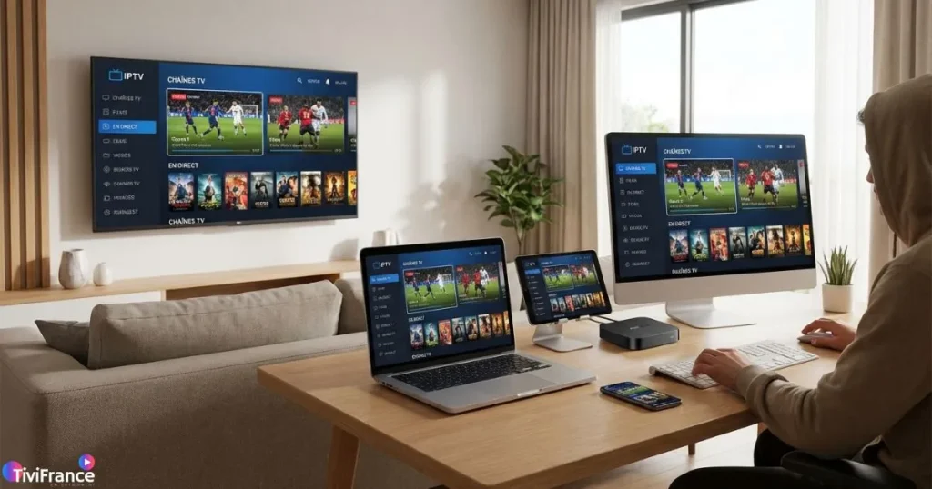iptv multi appareils avec télévision smartphone tablette et ordinateur