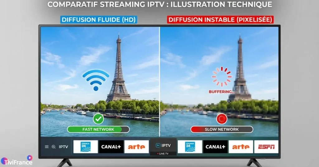 comparaison entre serveur iptv stable et streaming avec coupures