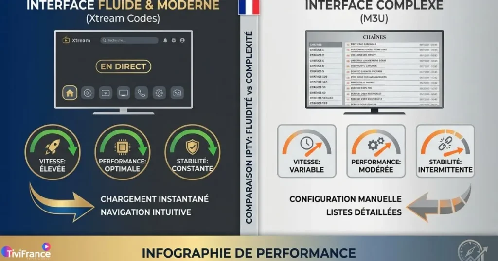 comparaison xtream codes iptv et lien m3u performance