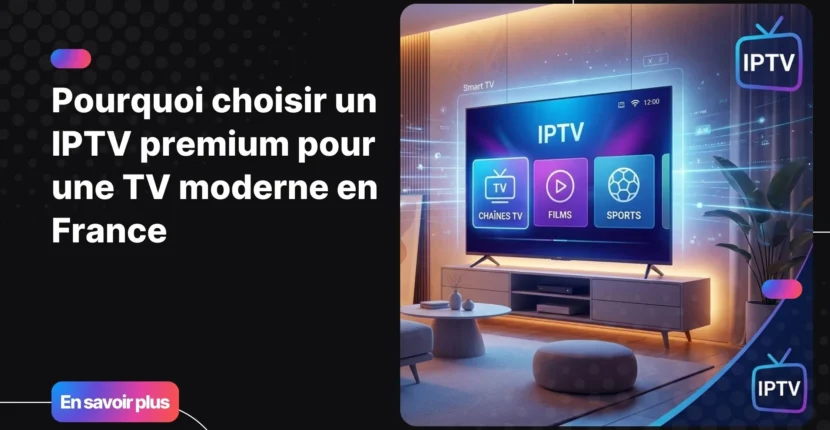 IPTV premium sur Smart TV avec interface moderne de streaming