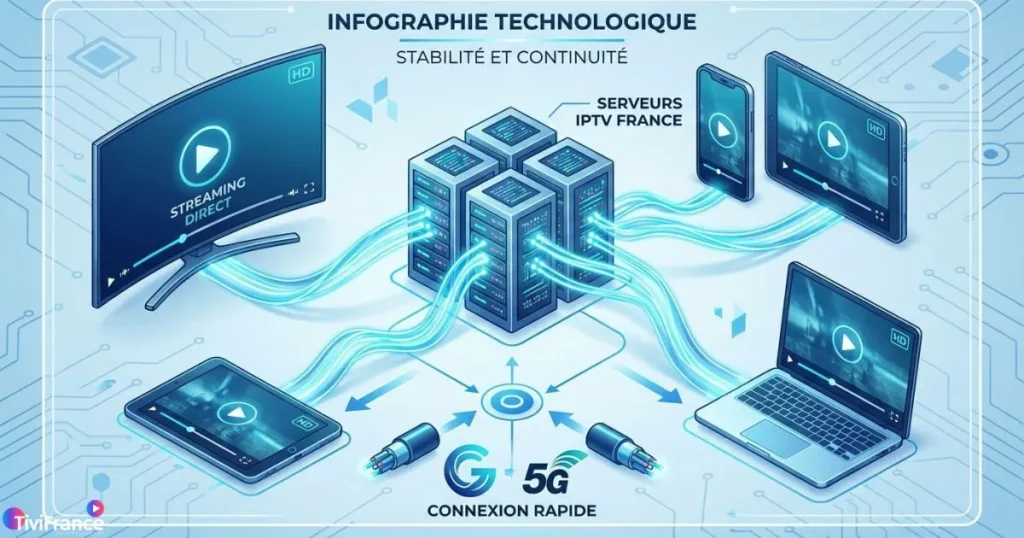 schéma illustrant un iptv stable avec diffusion fluide vers plusieurs appareils