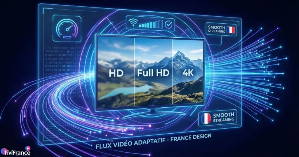 illustration du streaming iptv fluide avec adaptation automatique de la qualité vidéo